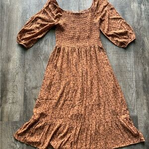 Elegant Brown Smocked Women's Dress